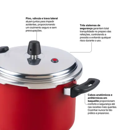 Imagem de Panela De Pressão Fechamento Externo Antiaderente 4,5L Vermelho