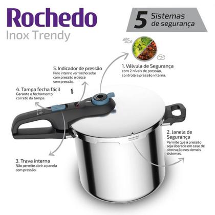 Imagem de Panela de Pressão Fechamento Externo Secure Trendy 8L Polida Rochedo