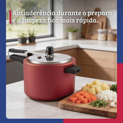 Imagem de Panela De Pressão Fechamento Interno Revestida Antiaderente 4,5L Cereja Nacional