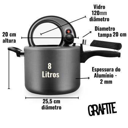 Imagem de Panela De Pressão Grande 8 Litros com Visor de Vidro MTA Antiaderente Familia 2 cores Lindas