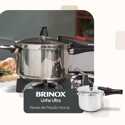 Imagem de Panela de Pressão Inox Brinox Ultra Fundo Triplo 4 Litros Ø 20cm com 4 Dispositivos de Segurança