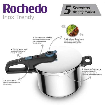 Imagem de Panela De Pressão Inox De Indução Trendy 6 Litros Rochedo