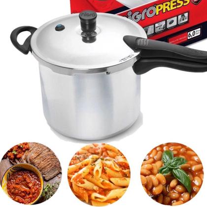 Imagem de Panela De Pressão Nigro Press 6 Litros Polida em Alumínio com 4 Sistemas de Segurança