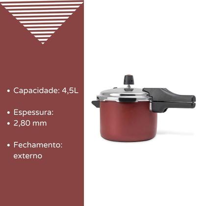 Imagem de Panela De Pressão Preta Antiaderente Linha Quartzo 4,5 Litros