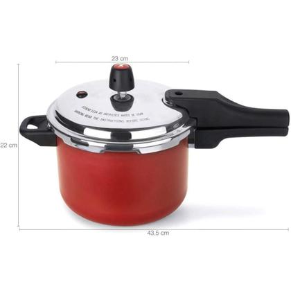 Imagem de Panela de Pressão Quartzo 4,5L Multiflon  Antiaderente 7 Camadas, Alumínio Polido, 4 Sistemas de Segurança, Vermelha