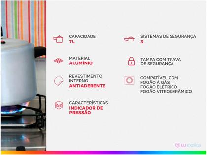 Imagem de Panela De Pressão Rochedo 7 Litros Turbo Alumínio Polido Fechamento Interno - 9295305655