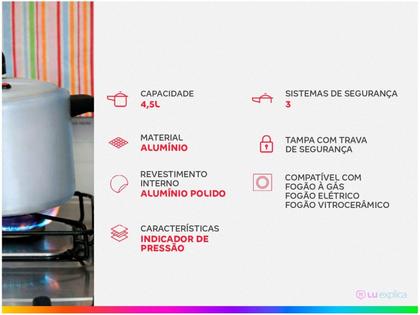 Imagem de Panela de Pressão Rochedo Turbo Polida 4,5L - com Fechamento Interno