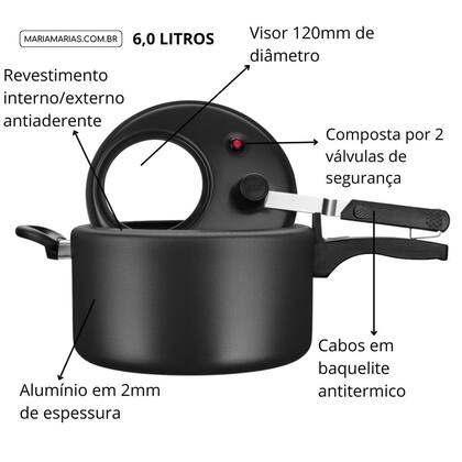Imagem de Panela de pressão superior mta com visor preta 6,0 litros