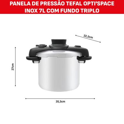Imagem de Panela de Pressão Tefal OptiSpace 7 Litros em Inox com Fundo Triplo e Cesto de Vapor