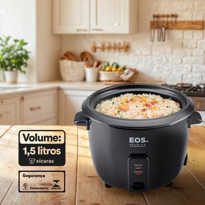 Imagem de Panela Elétrica de Arroz 8 Xícaras EOS Premium Pratic Tampa de Vidro Preto EPA08P 110V