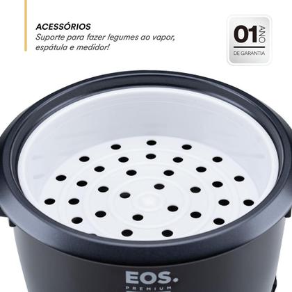 Imagem de Panela Elétrica de Arroz 8 Xícaras EOS Premium Pratic Tampa de Vidro Preto EPA08P 110V