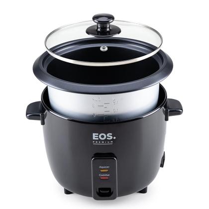 Imagem de Panela Elétrica de Arroz 8 Xícaras EOS Premium Pratic Tampa de Vidro Preto EPA08P 110V