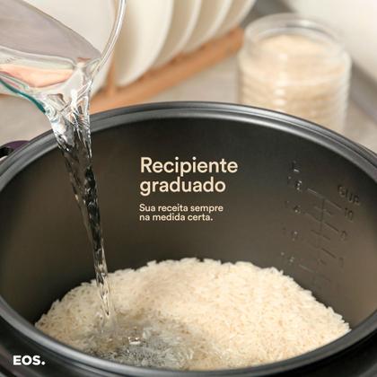 Imagem de Panela Elétrica De Arroz EOS 10 Xicaras Inox Preta Tampa Vidro Clear Glass EPA10PI 110V