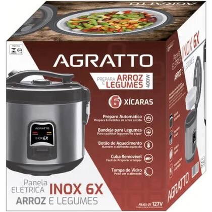 Imagem de Panela Elétrica de Arroz Inox e Visor de Vidro 220V PAI6X Agratto