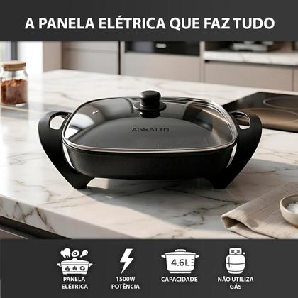 Imagem de Panela Elétrica Quadrada Mangiare Agratto 4,6L 1500W Antiaderente