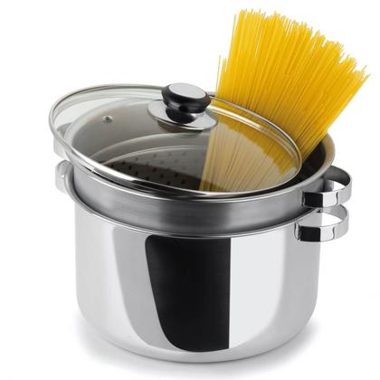 Imagem de Panela Espagueteira 7,2L Aço Inox Cozi-Pasta Com Escorredor E Tampa De Vidro