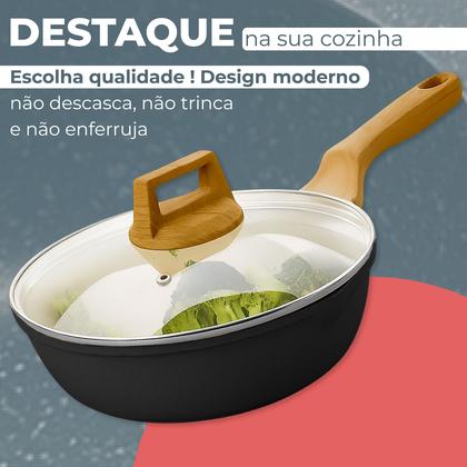 Imagem de Panela Frigideira Cerâmica Antiaderente Grande 28cm Fogão De Indução E Gás Compacta