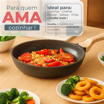 Imagem de Panela Frigideira Cerâmica Antiaderente Grande 28cm Fogão De Indução E Gás Compacta