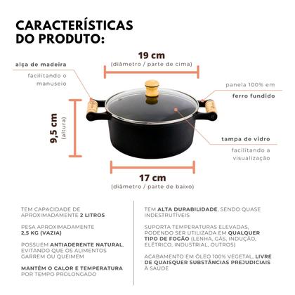 Imagem de Panela Mineira Ferro Fundido 2 Lts Realça Sabor C/ Tampa
