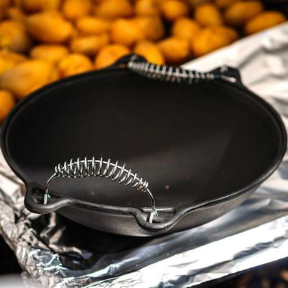 Imagem de Panela Mineira Wok em Ferro Alça Espiral Tampa Vidro 32cm 4L