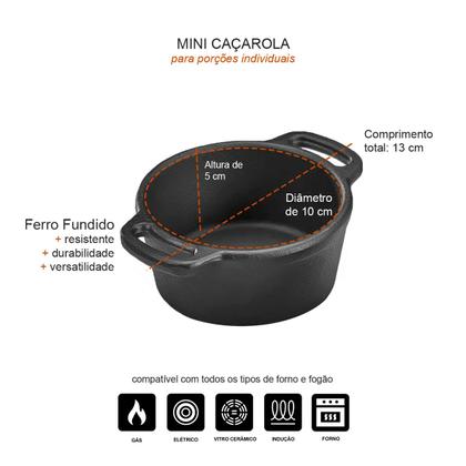 Imagem de Panela Mini Caçarola Tampa Ferro Fundido Fogao Forno Induçao