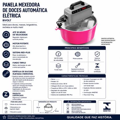 Imagem de Panela Misturadora Automática para Doces e Massas SARO G3 10 Litros Rosa Pink Bivolt