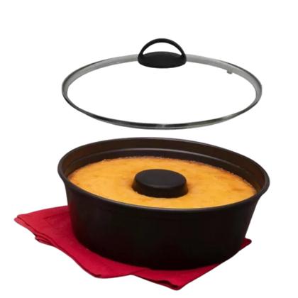 Imagem de Panela Multiuso 7 x1  Vermelho Vapor Antiaderente Pipoqueira Formas Pudim Cuscus Fogão a Gas