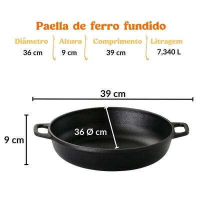 Imagem de Panela Paella 36 cm Com Tampa de Ferro Fundido