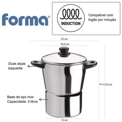 Imagem de Panela Para Cuscuz Cuscuzeira Fogão De Indução Inox 3 Litros Aparelho De Cuzcuz Com Alças Alto Padrão Qualidade Forma Inox Legumes No Vapor