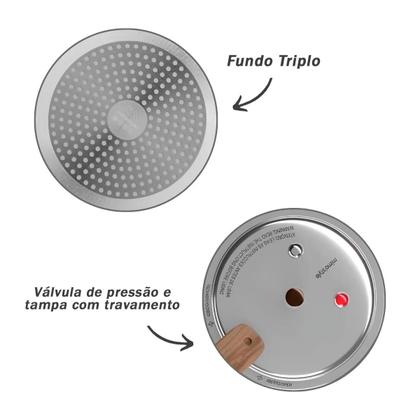 Imagem de Panela Pressão Cerâmica Indução 6,8L Fechamento Externo Fundo Triplo Cozimento Rápido Mármore