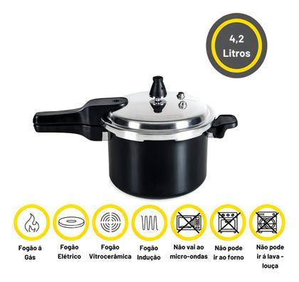 Imagem de Panela Pressão Fechamento Externo Indução 4,2 Litros Brinox Cor Preto
