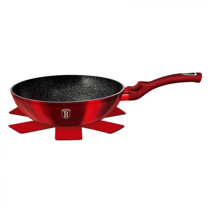 Imagem de Panela Wok Antiaderente 28cm Burgundy Berlinger Haus Revestimento Mármore 3 Camadas Mármore Cabo Silicone Turbo Indução Paella