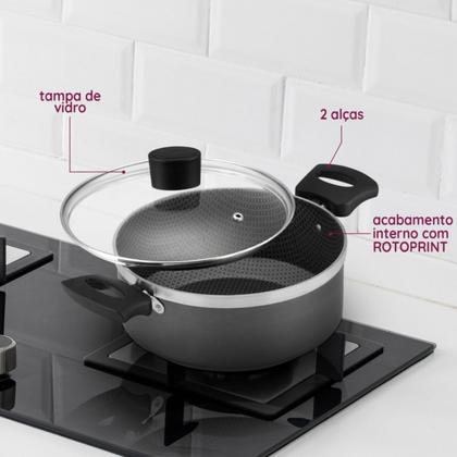 Imagem de Panela Wok Colore 24cm Tampa de Vidro e Alça AA Cor Bege, Cinza e Vermelho
