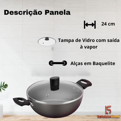 Imagem de Panela Wok Colore 24cm Tampa de Vidro e Alça AA Cor Bege, Cinza e Vermelho