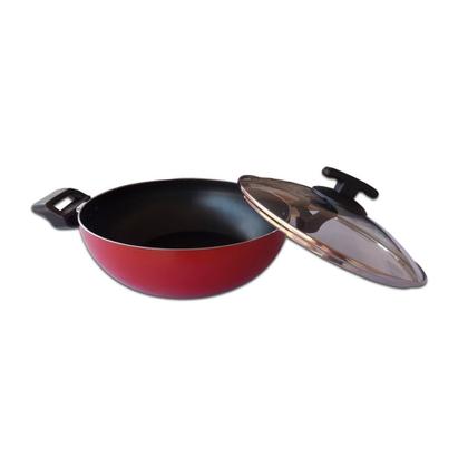 Imagem de Panela Wok Com Tampa De Vidro Super Antiaderente Vermelha