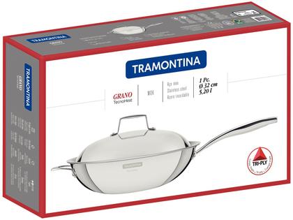 Imagem de Panela Wok Tramontina Grano Aço Inox Corpo Triplo Rev Interno Antiaderente Cabo 32 cm 5,2 L 62158327