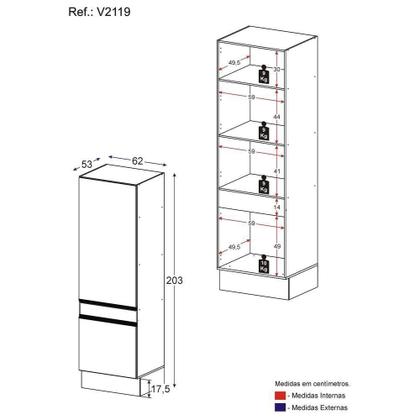 Imagem de Paneleiro 2 Portas 62cm Com Rodapé Veneza Multimóveis V2119 Preto/branco Preto/branco