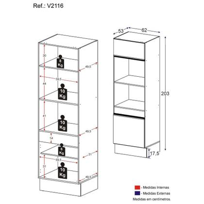 Imagem de Paneleiro 2 Portas 63cm com Rodapé para Forno e Microondas Veneza Multimóveis V2116