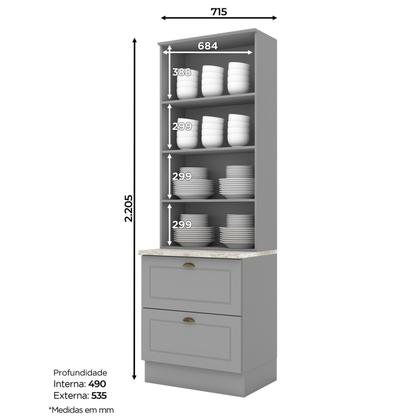 Imagem de Paneleiro 2 Portas de Vidro 2 Gavetas com Tampo Americana