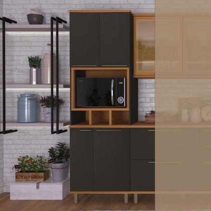 Imagem de Paneleiro 4 Portas com Nicho Forno para Cozinha Modulada Madri Preto/Chumbo