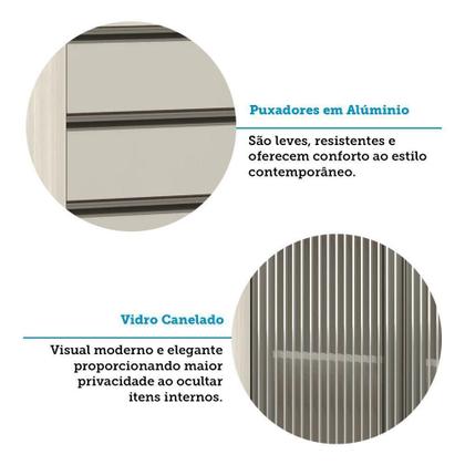 Imagem de Paneleiro 70 Cm 2 Portas 3 Gavetas Com Vidro Canelado Linea Pátina Ff/mocca Laca