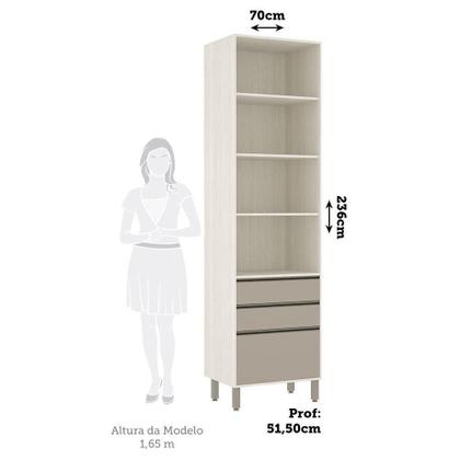 Imagem de Paneleiro 70 Cm 2 Portas 3 Gavetas Com Vidro Canelado Linea Pátina Ff/mocca Laca