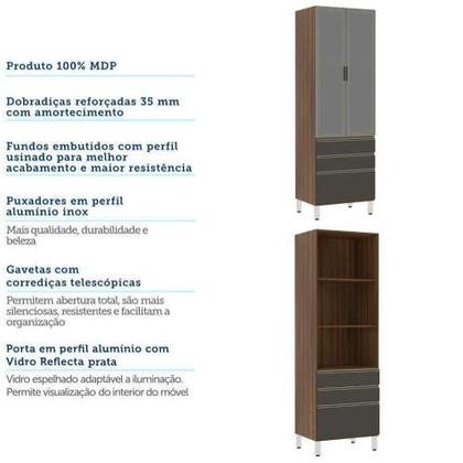 Imagem de Paneleiro 70cm 2 Portas Vidro Reflecta Prata 2 Gavetas 1 Gavetão Jade Luciane Móveis