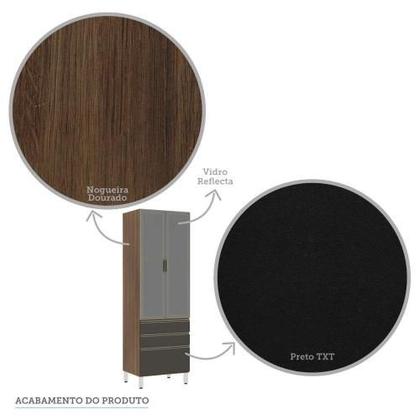 Imagem de Paneleiro 70cm 2 Portas Vidro Reflecta Prata 2 Gavetas 1 Gavetão Jade Luciane Móveis