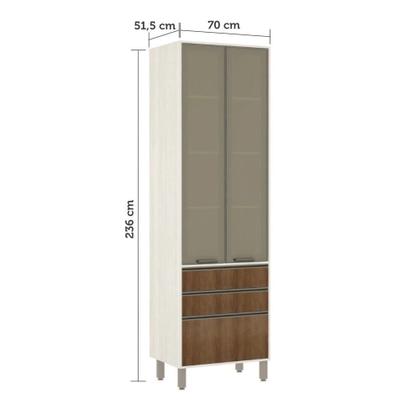 Imagem de Paneleiro de Cozinha 70 cm 2 Portas com Vidro Reflecta Bronze 3 Gavetas Linea Luciane Móveis