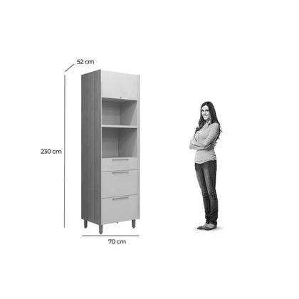 Imagem de Paneleiro de Cozinha Atena c/ 2 Portas 2 Gavetas e 2 Nichos p/ Fornos 70cm Jequitiba/Off White Fosco - Linea Brasil