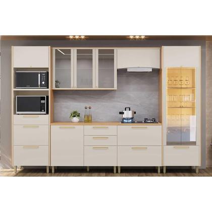 Imagem de Paneleiro de Cozinha Atena c/ 2 Portas 2 Gavetas e 2 Nichos p/ Fornos 70cm Jequitiba/Off White Fosco - Linea Brasil