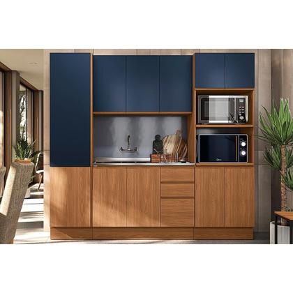 Imagem de Paneleiro de Cozinha Ciela R630 c/2 Fornos e 4 Portas 70x220cm Canela/Azul Profundo - Kappesberg