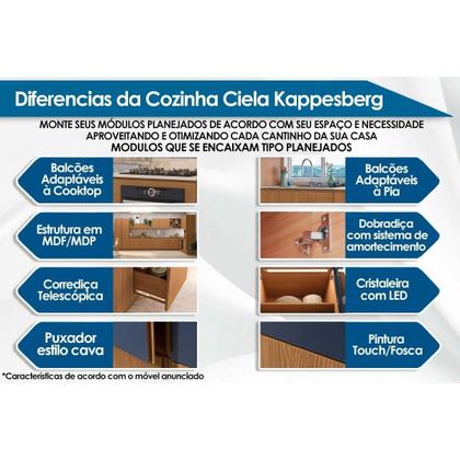 Imagem de Paneleiro de Cozinha Ciela R630 c/2 Fornos e 4 Portas 70x220cm Canela/Azul Profundo - Kappesberg