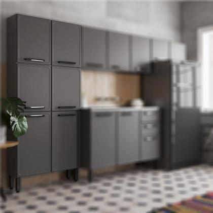 Imagem de Paneleiro de Cozinha Duplo Estilo Bertolini em Aço com 6 Portas Cor Grafite